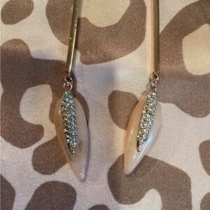 NEW IN BOX - Elegant Rose Quartz Rhinestone Long Gold Plated Earrings -